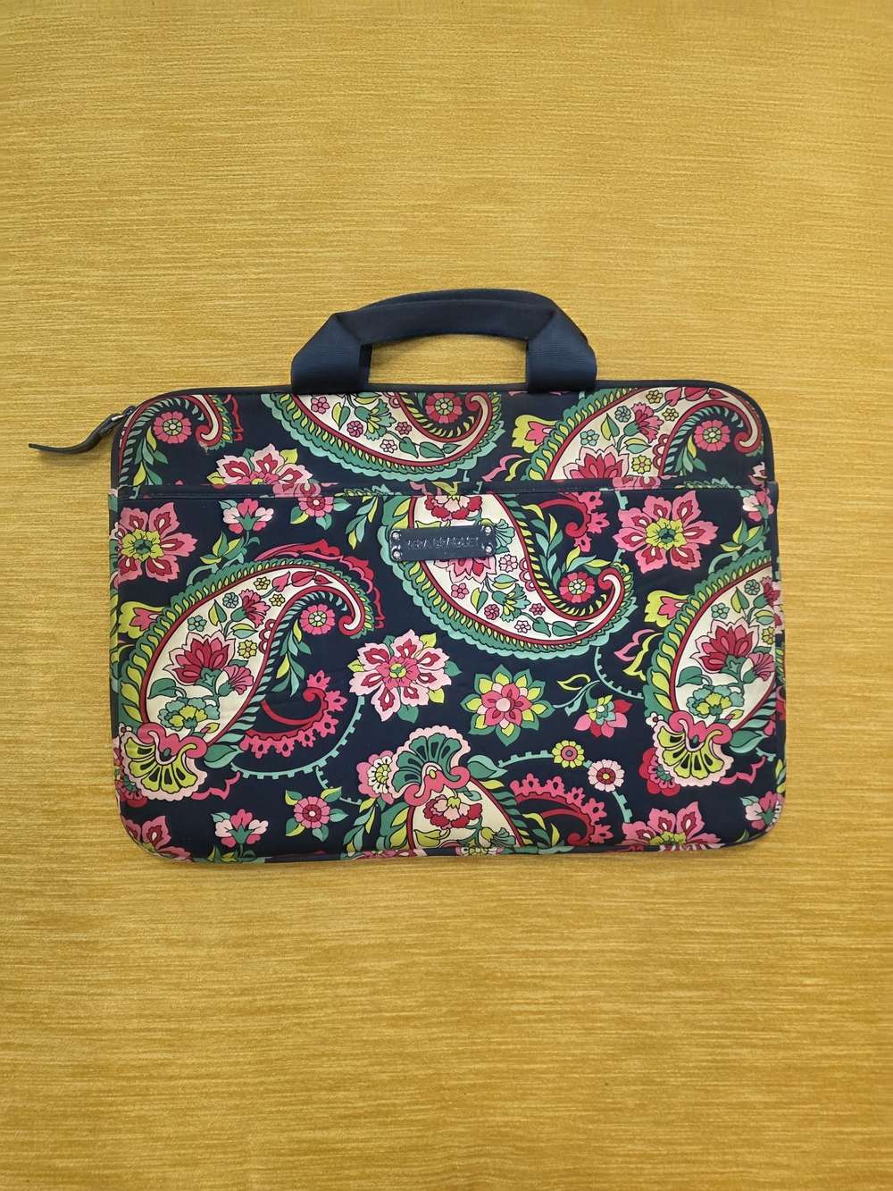 Vera Bradley Navy Paisley Laptop Sleeve with Pink, Green & Yellow Floral Print
